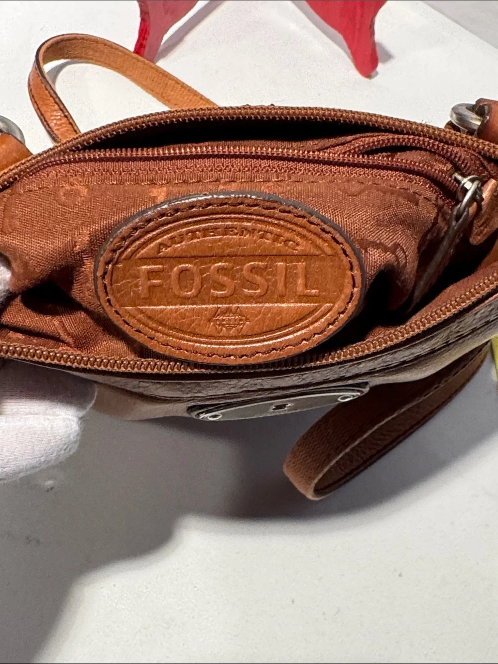Fossil Cognac Brown Leather Messenger Crossbody